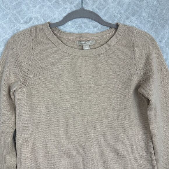 Banana Republic Sweater Women Small Tan Black Wool Cashmere Minimalist Old Money - Picture 2 of 11